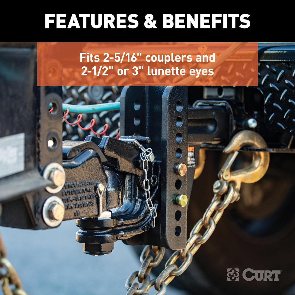 curt 45908 adjustable ball and pintle channel mount, front angle view