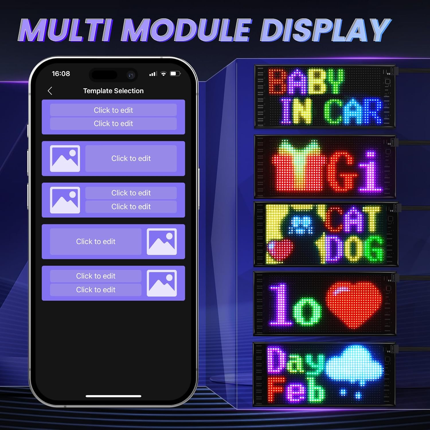 RAYHOME Full Color Dual Row LED Light Sign for Car, 10.6''x4.7'' Scrolling LED Signs Flexible 5V/2A Bluetooth APP Control LED Car Sign Custom Text Message Pattern Programmable LED Display