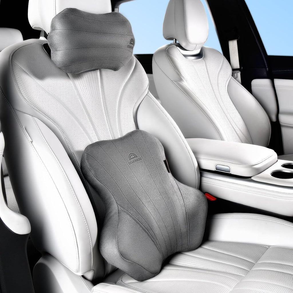 Coverado Car Lumbar Support Pillow and Car Neck Pillow Kit, Ergonomic Design