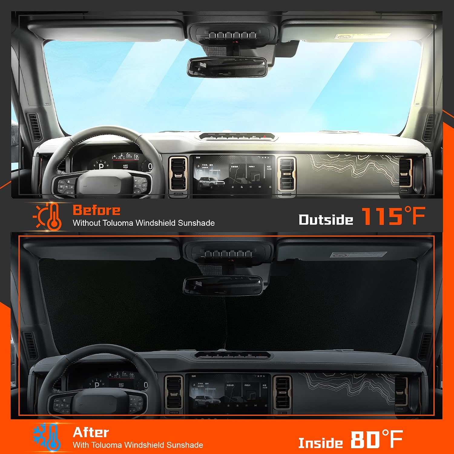 Custom Fit Windshield Sun Shade for GMC Sierra 1500 2500 3500 2019-2025 - Full Coverage, 210T Reflective Fabric, Blocks 99% UV Rays, Keeps Car Cool, Easy to Install and Store