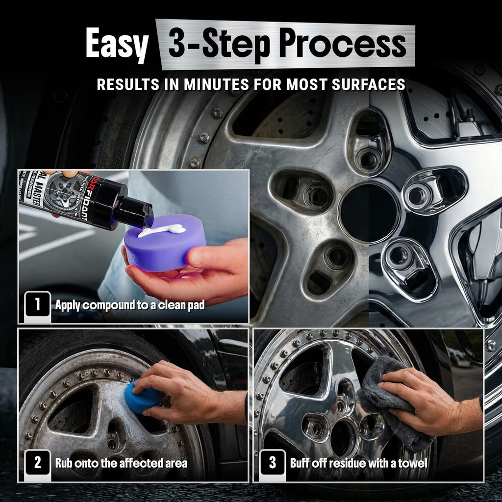 Metal Polish Kit with Applicator Pad – Restores Shine & Removes Oxidation on Chrome, Aluminum & Stainless Steel – Carnauba + Ceramic Protection – Metal Cleaner & Polish – 8.4 oz