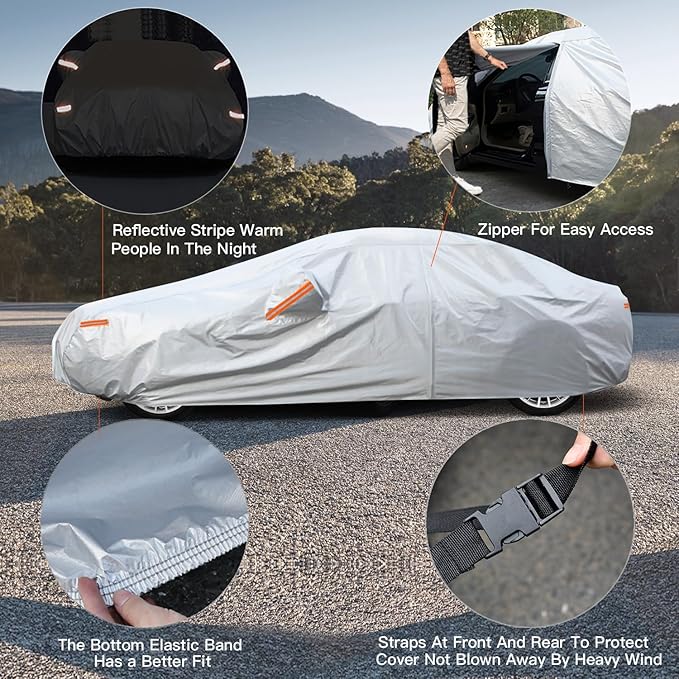 Kayme 6 Layers Car Cover Waterproof All Weather, Outdoor Car Cover UV Rain Sun - Image 3