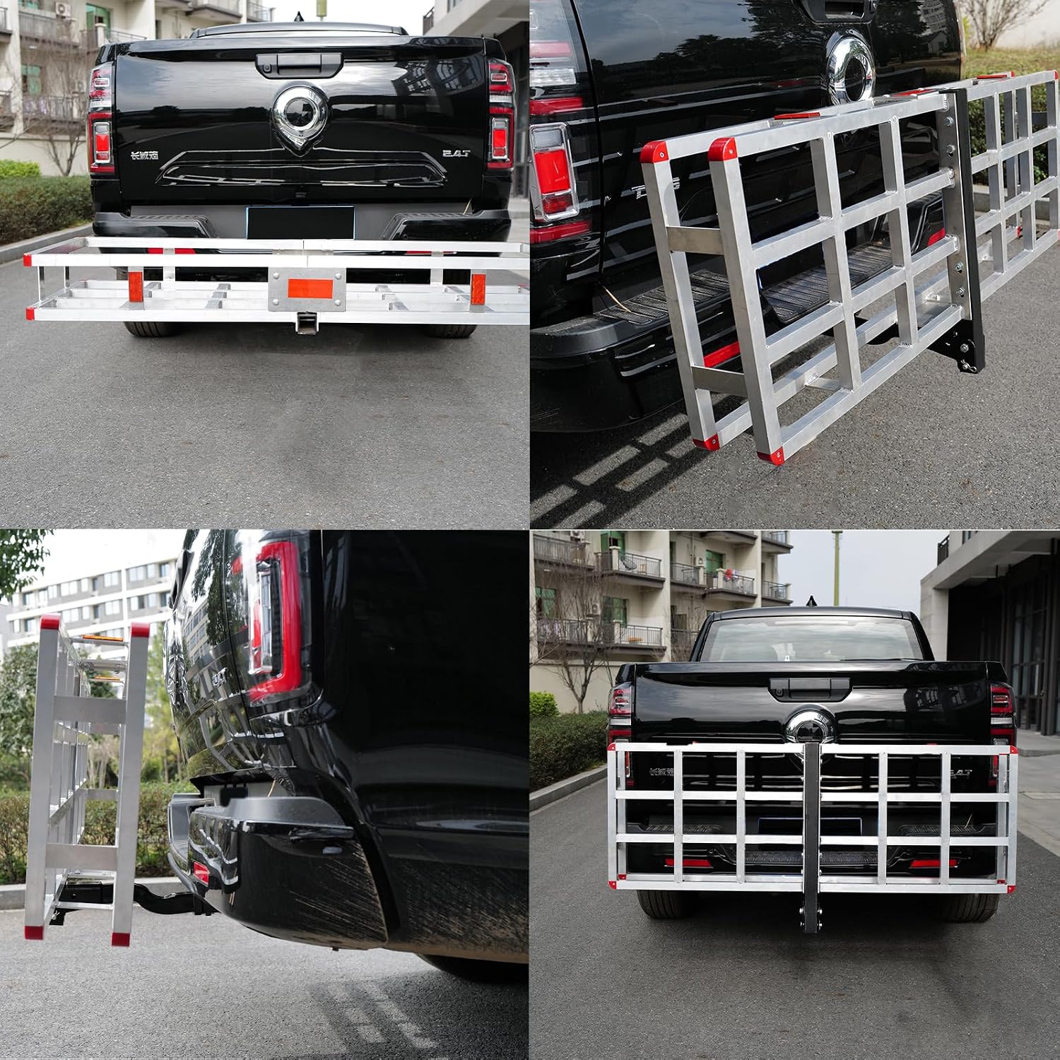 60 x 20 x7 Aluminum Cargo Carrier Hitch Mount - 500lb Heavy Duty Folding Luggage Rack - Powder Coated 2" Angled Shank for Ground Clearance - Rustproof Vehicle Cargo Basket for SUV & Truck Storage