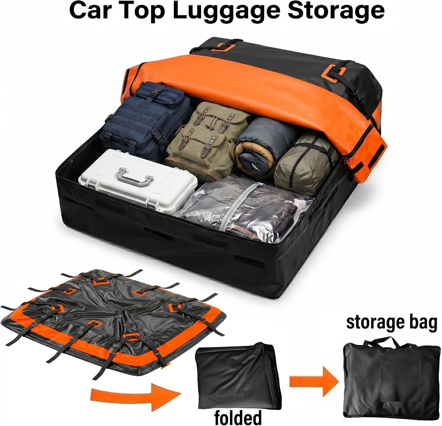 Car Roof Cargo Carrier 21 Cubit Feet 840D PVC Waterproof Rooftop Cargo Carrier Soft-Shell for Vehicle Car Top Luggage Storage, with Anti-Slip Mat, Reinforced Straps, Hooks, Lock, Storage Bag