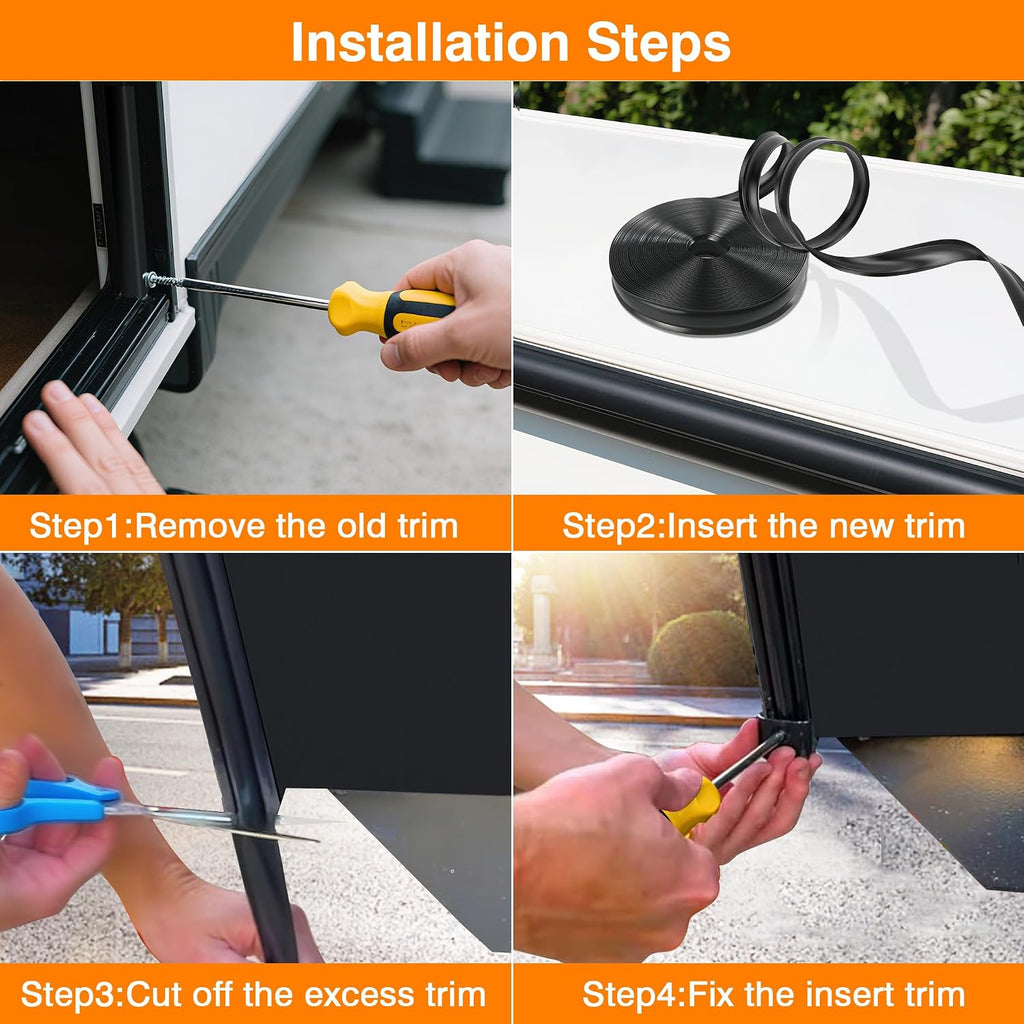 1 Inch RV Trim Molding Insert | 50FT UV-Resistant RV Weather Stripping Exterior | Heavy Duty Black Vinyl Rubber Molding Screw Cover Trim for Camper & Trailer Roof Edge Gutter