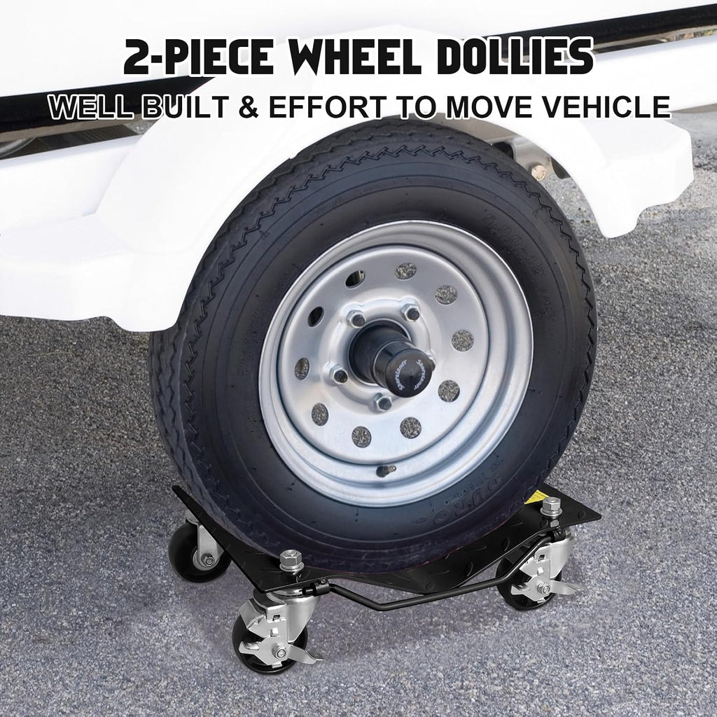 Wheel Dollies 4 Pack, 6000lbs Heavy Duty Car Skate Dollies with Brakes, Heavy-Duty Vehicle Dolly, Automotive Moving Mover Roller Skates for Garage, Auto, Truck, Trailer, Boats, Car Moving Cart