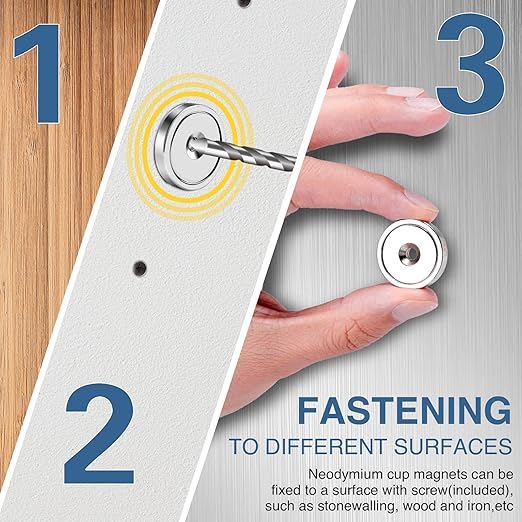 MIKEDE 70 LBS Magnets with Screw Holes, 6 Pack Force Neodymium Cup Magnets 25mm - Image 7