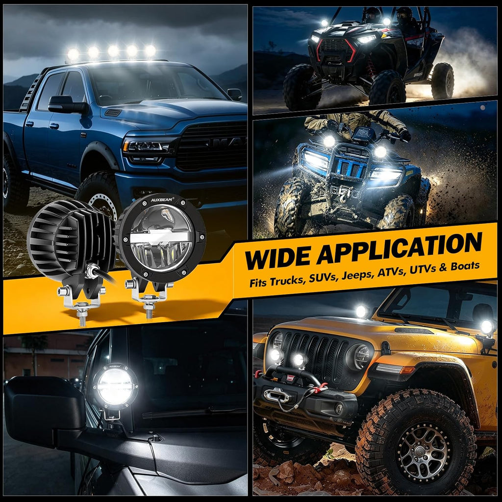 auxbeam 4'' 100w offroad light, c4 series driving, front angle view