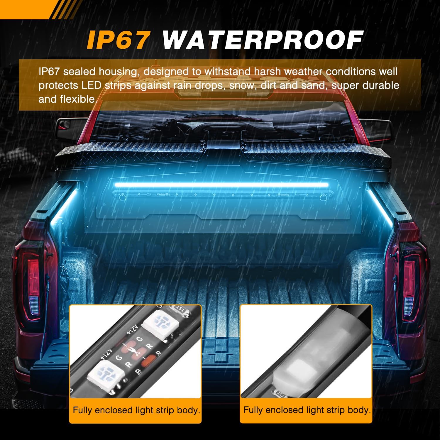 GOOACC RGB Truck Bed Light Strip 3PCS 60" 270 LEDs Neon Accent Lighting with RF Remote On/Off Switch Splitter Extension Cable for 12-Volt Car Cargo Pickup SUV RV Boat