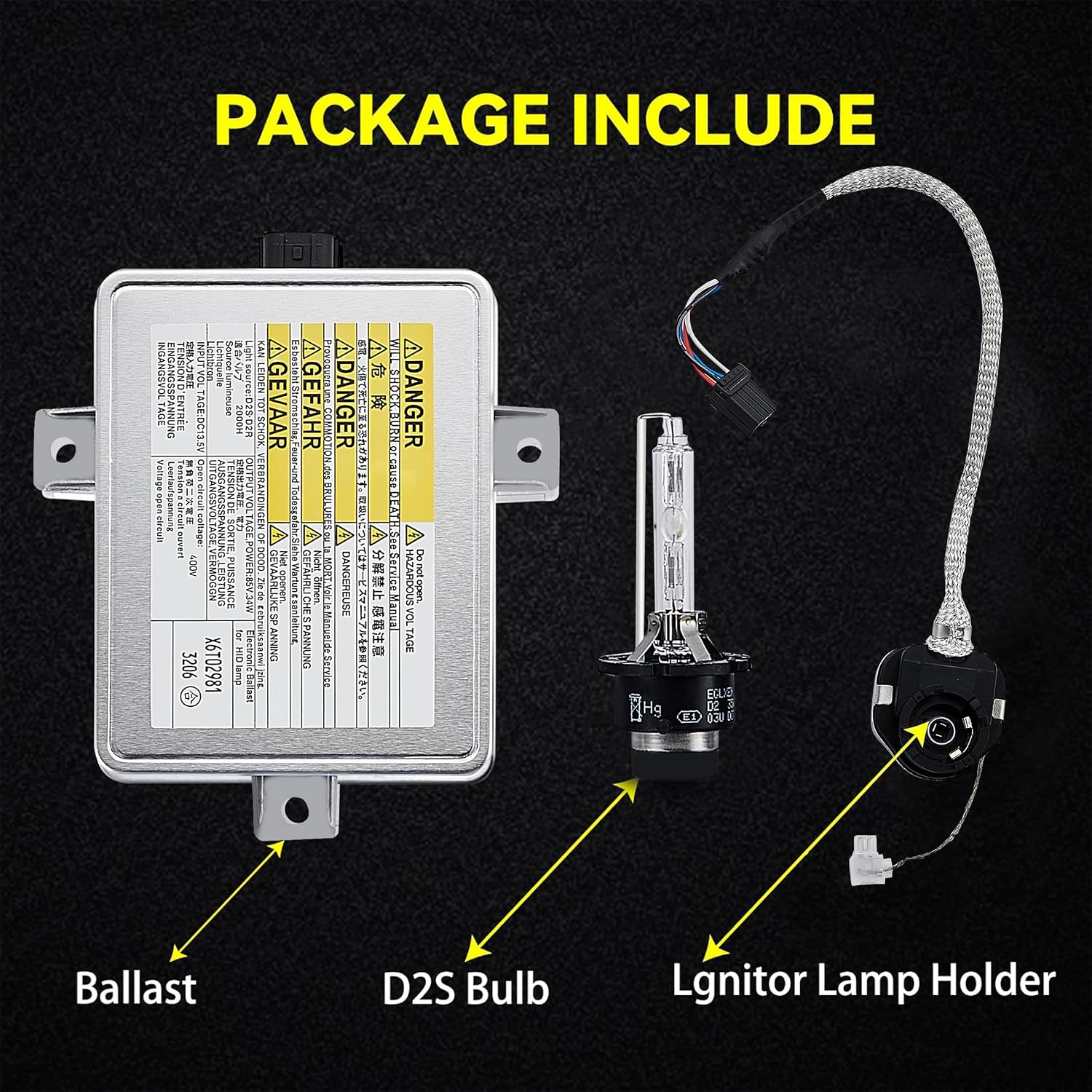 Xenon HID Headlight Ballast Unit Assembly with Igniter and D2S Bulb fit for 2002-2005 Acura TL / TSX/ TL Type-S, 2004-2006 Mazda 3, 2004-2009 Honda S2000 Replaces # W3T10471 X6T02971 X6T02981 W3T14371