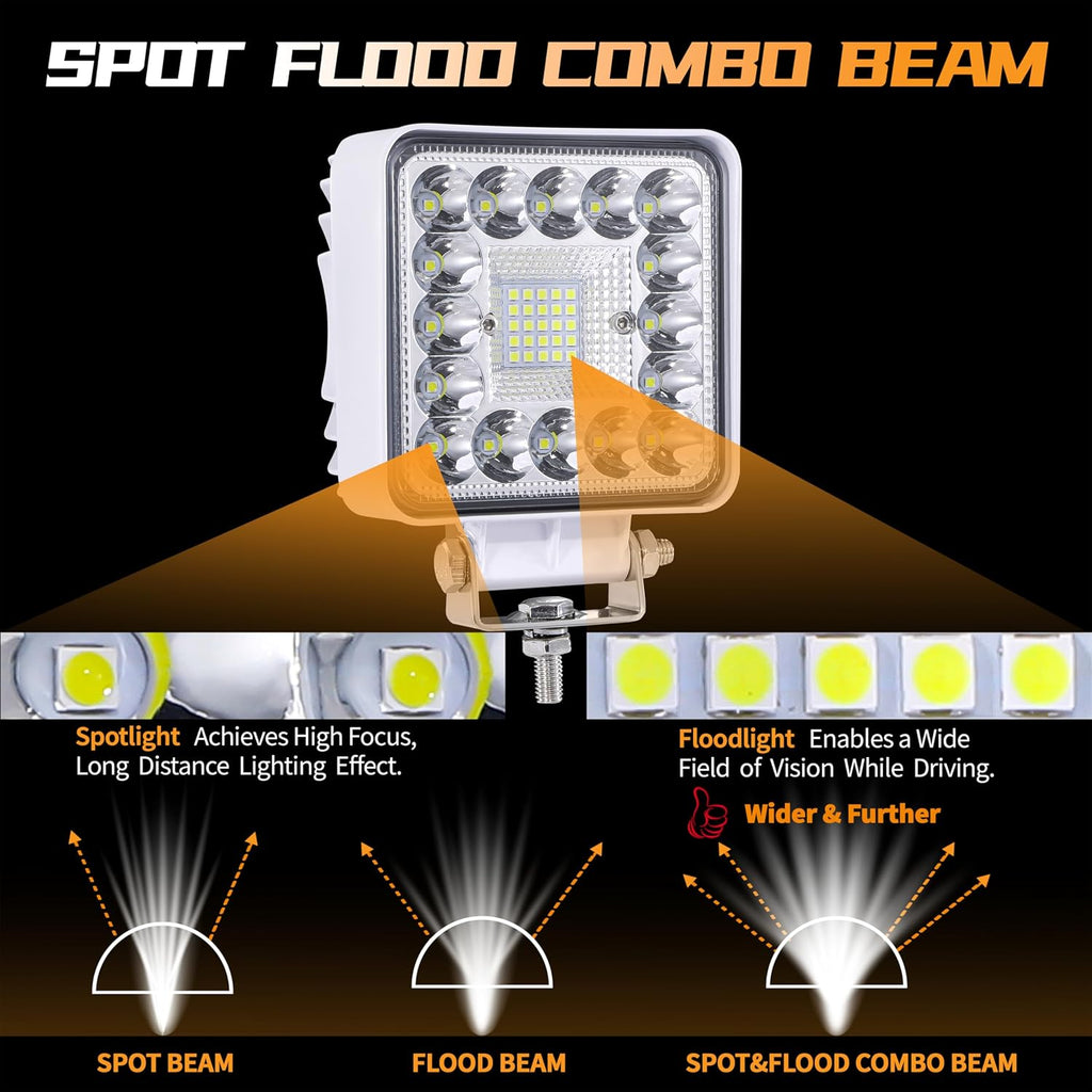 SAN YOUNG LED Tractor Work Lights, 4 Inch LED Spot Lights LED Pods for Trucks Boat Trailer ATV UTV RZR RV OTR, 120W 10000lm 12V 24V Square Off Road Light Bars