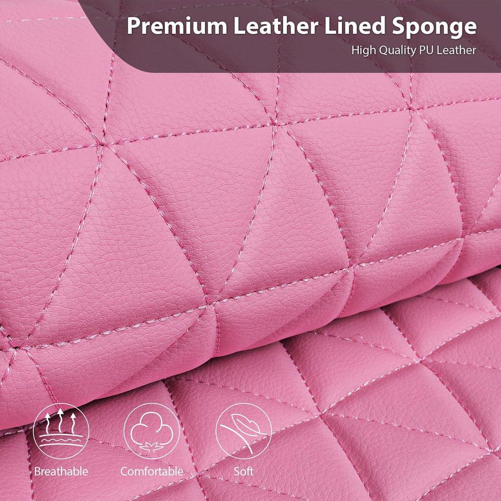 car pass bling diamond pink leather car seat, close-up detail