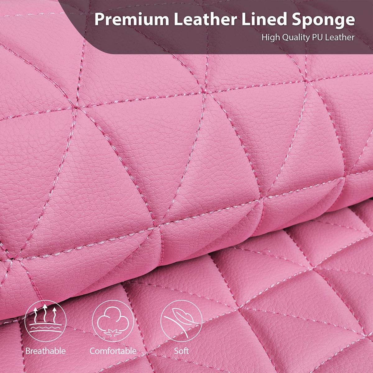 car pass bling diamond pink leather car seat, close-up detail