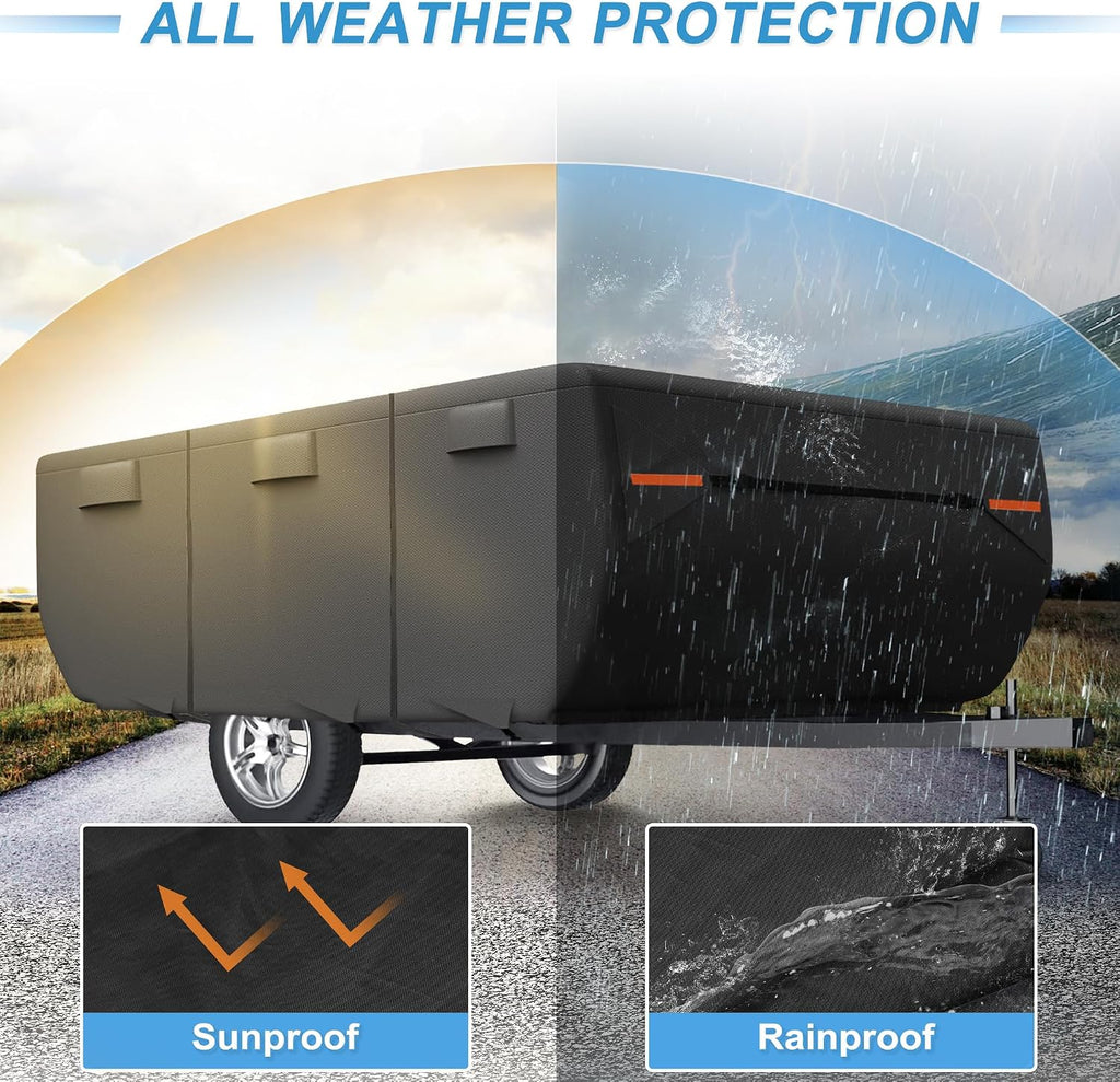 uxcell Waterproof Camper Trailer Cover for 12'-14' RVs | Anti-UV All-Weather Protection with 5 Reinforced Straps & Ventilation Vents Black
