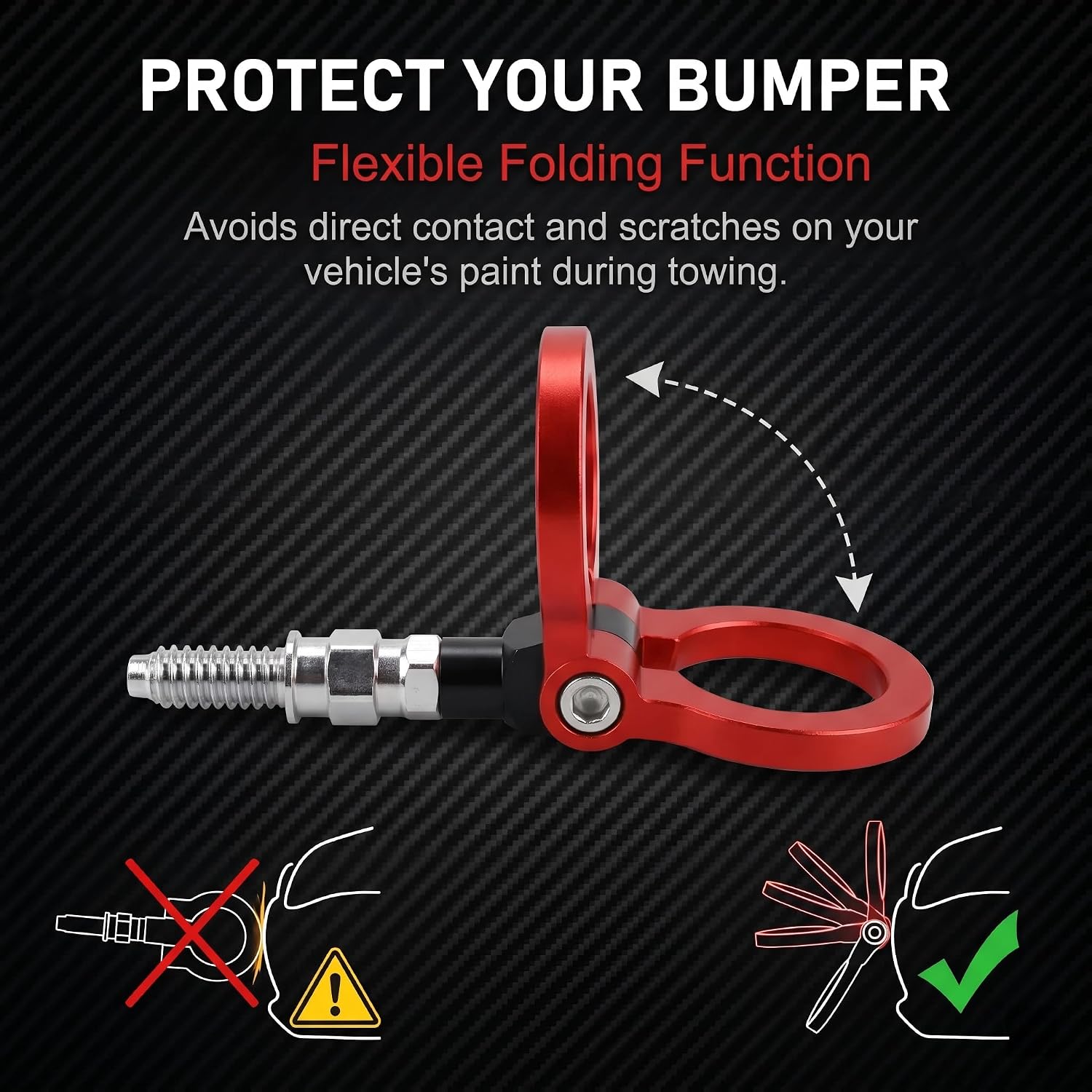 Car Front Bumper Tow Hook, Alloy Racing Style Recovery D-ring, Heavy-duty Rustproof Modification Towing Hook with European Thread, Not Suitable for Japanese Cars Trucks SUVs (Red)