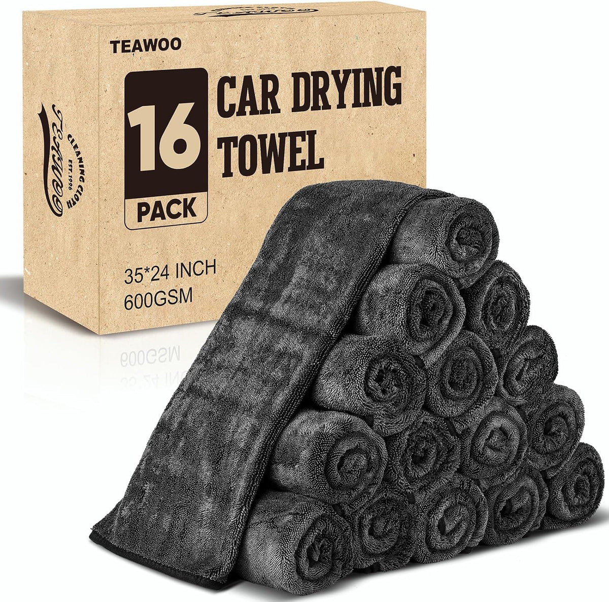 16-Pack Bulk Microfiber Towels for Cars, Super Absorbent Car Drying Towel