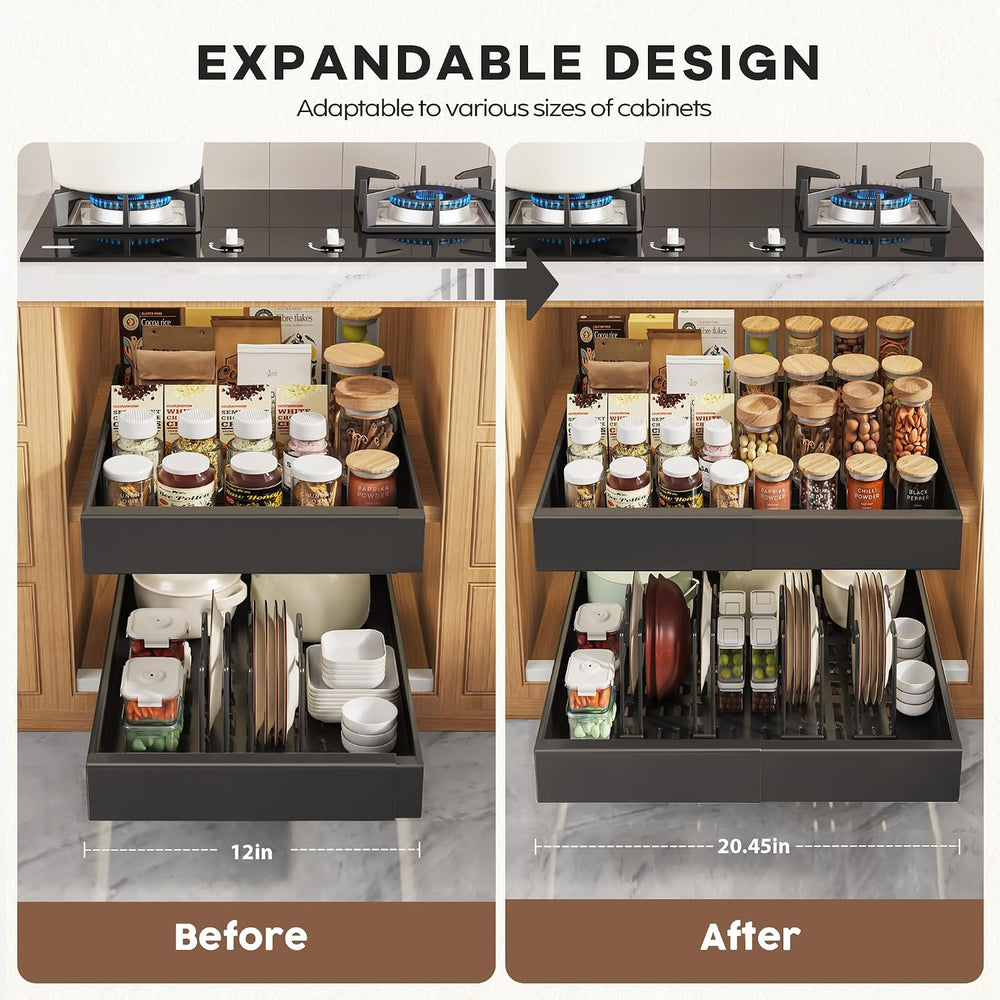 Seinloes 4Pack Expandable Pull Out Cabinet Organizer 21"Deep With Raisin...