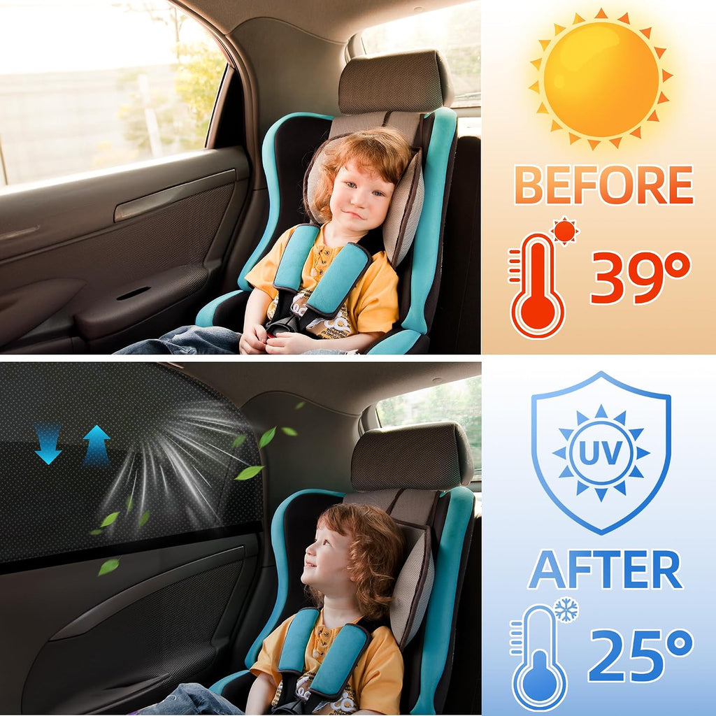 2026 New Upgrade Car Window Shades, 2 Pack Side Car Window Sun Shades for Camping, UV Protection Breathable Mesh Baby Window Covers, Window Screen for Car, Truck, SUV, Protect Privacy for Kids, Family