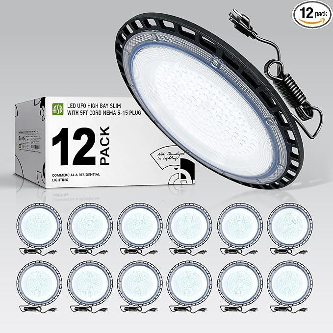 ASD LED High Bay UFO Light Fixture, Commercial Shop Lighting | Plug & Play Cable by ASDLightingCorporation