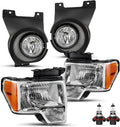 JSBOYAT Halogen Headlight & Fog Light Assembly Set Bulbs Included for 2009 to 2014 Ford F150