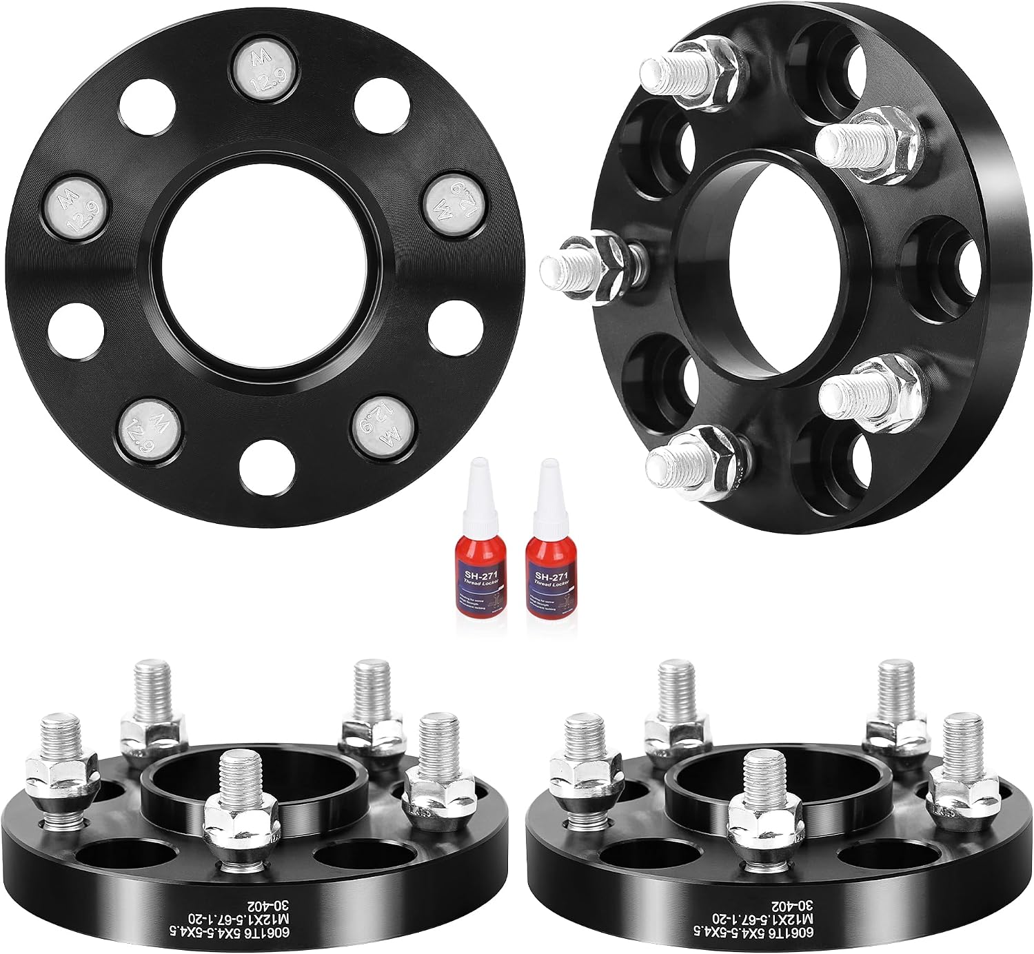 20mm 5x4.5 Hub Centric Wheel Spacers 67.1mm Hub Bore, 12x1.5 Studs 5x114.3 Forged Wheel Spacers Black Set of 4 for Hyundai Mazda Kia Ford Jeep Mitsubishi