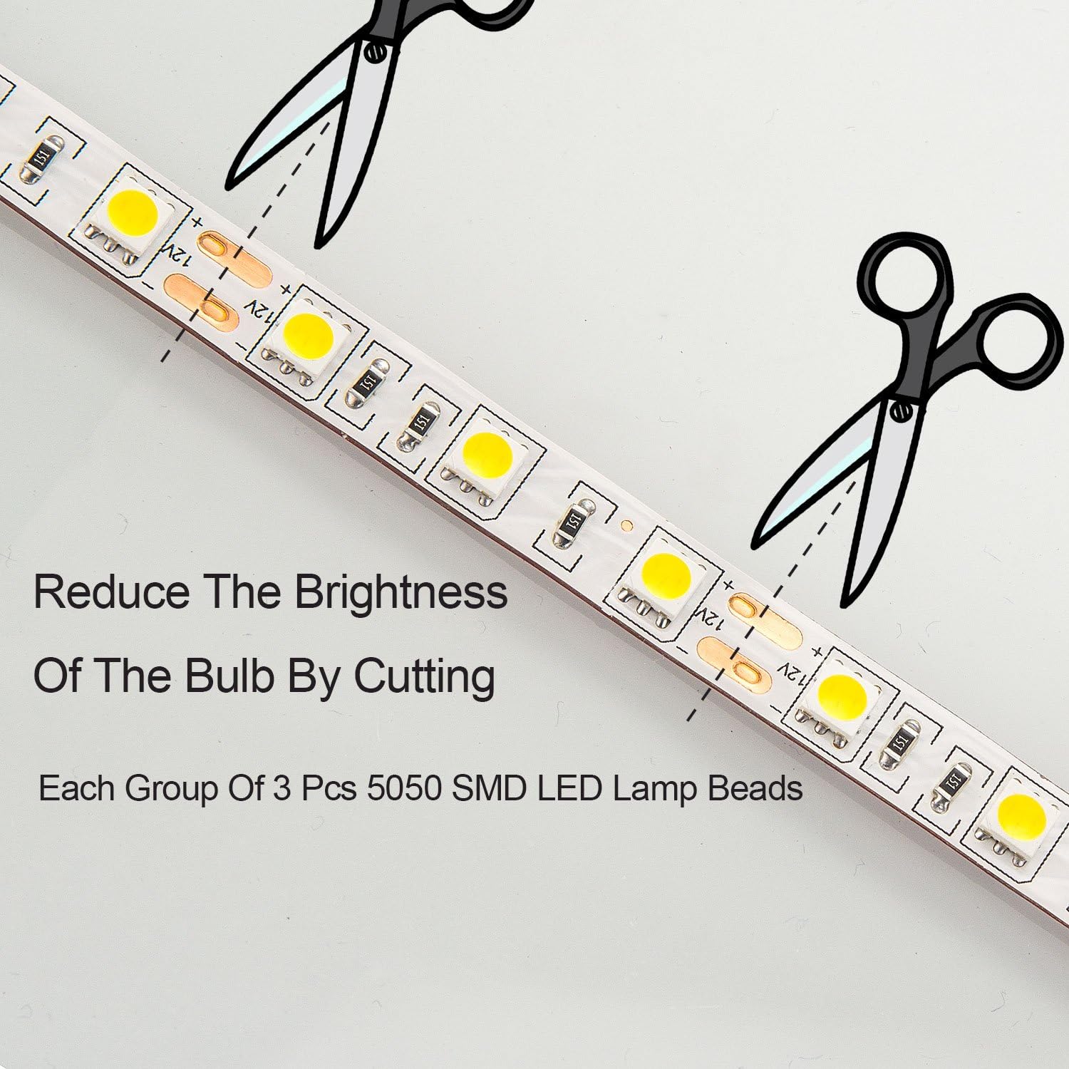 30 SMD 5050 LED Strip Light for Car Trunk Cargo Area or Interior Illumination Decoration, Xenon White, Auto Accessories