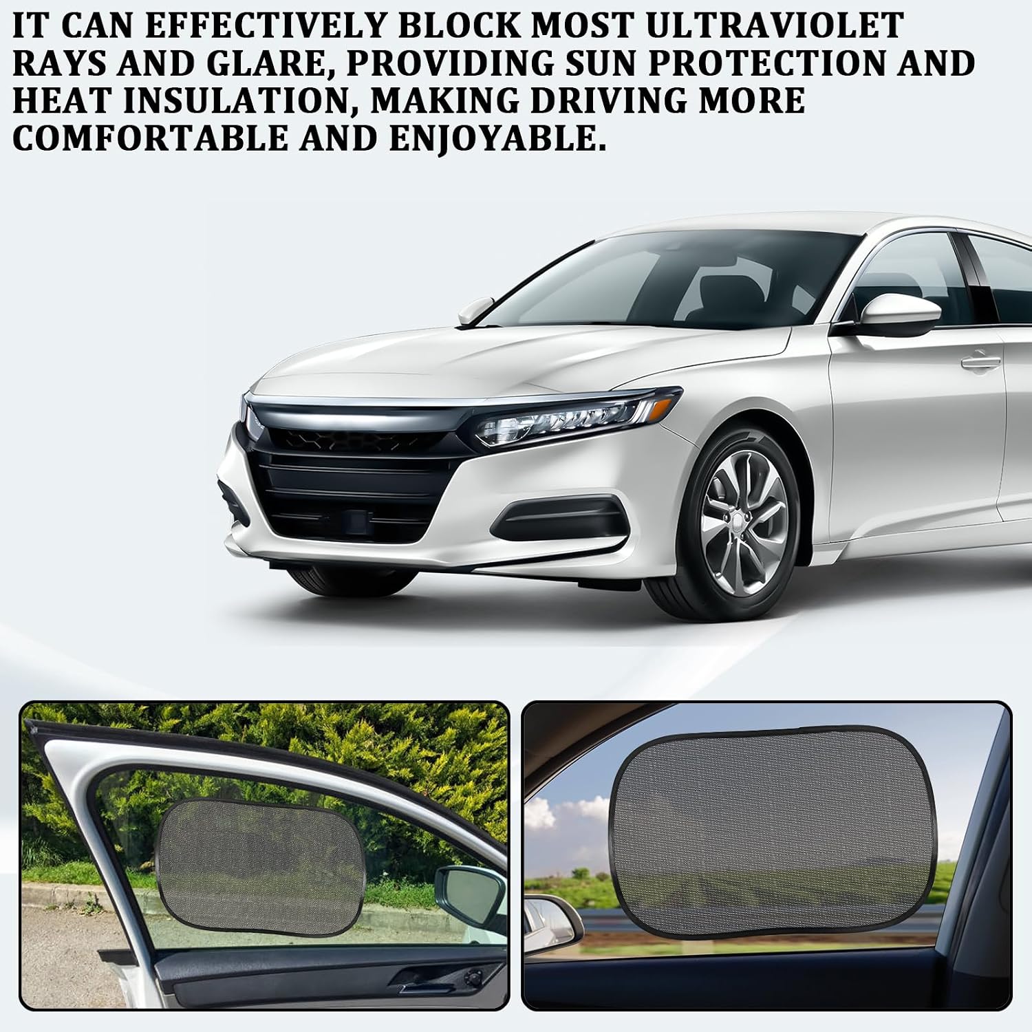 2PCS Car Window Shades, Static Cling Sun Shade for Side Windows, UV & Heat Protection Anti-Glare Auto Window Screen for Baby Safety & Comfortable Driving, Universal Fit Car Accessories