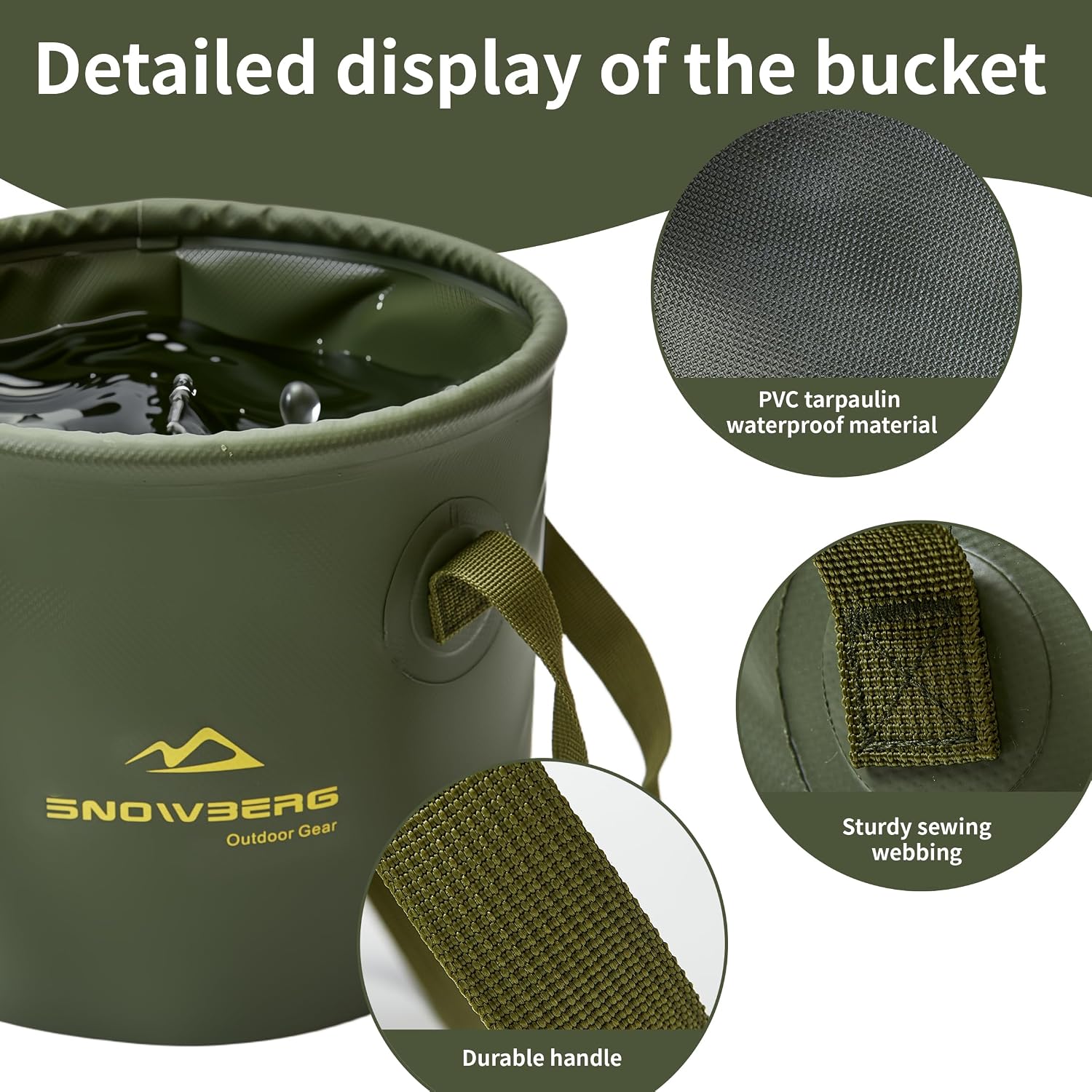 Collapsible Bucket 10L, Collapsible Bucket with Handle for Easy Portability, Car Wash Bucket Suitable for Rvs, Fishing, Car Washing, Camping (Green, 10L)