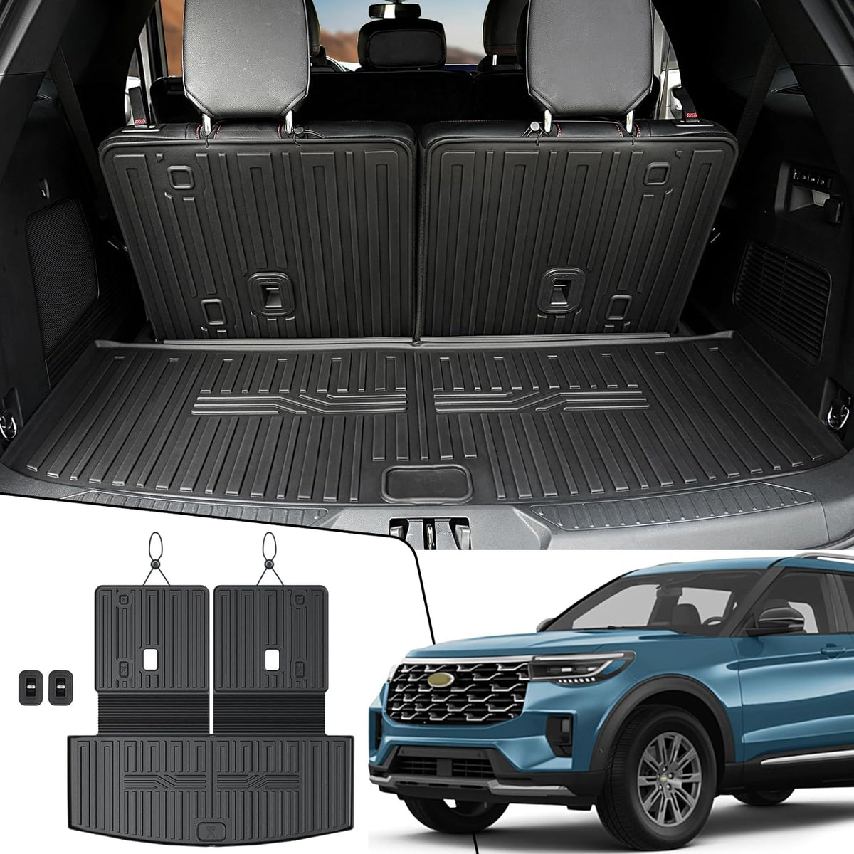 Cargo Mat with Backrest Mats for 2020-2024 2025 Ford Explorer Car Mat