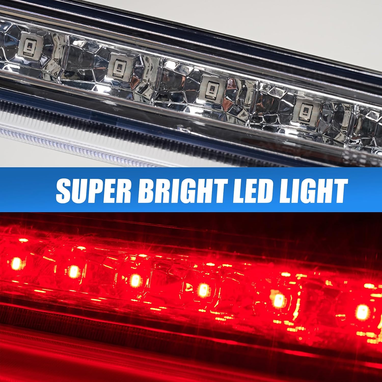 Third Brake Light with Strobe Flash for 1995-2015 Toyota Tacoma Accessories, High Mount Rear Brake Lights Assembly for 95-15 Toyota Tacoma, Waterproof Rear Cab Center Tail Lights (Chrome)