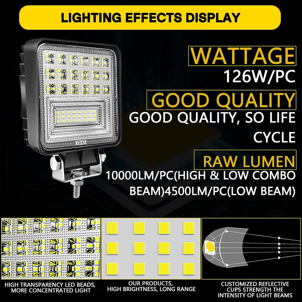 led pod lights 4.5in 126w tractor work lights, close-up detail
