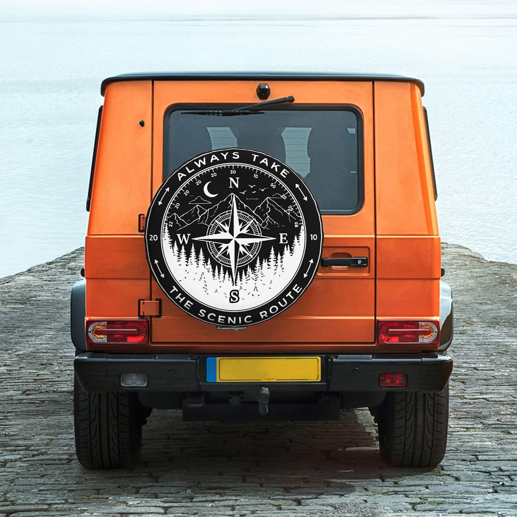 Aways Take Adventure Compass Spare Tire Cover Universal Wheel Cover Waterproof Dust-Proof Tire Protector with Adjustable Buckle Strap for Trailer RV SUV All Vehicle 17 inch