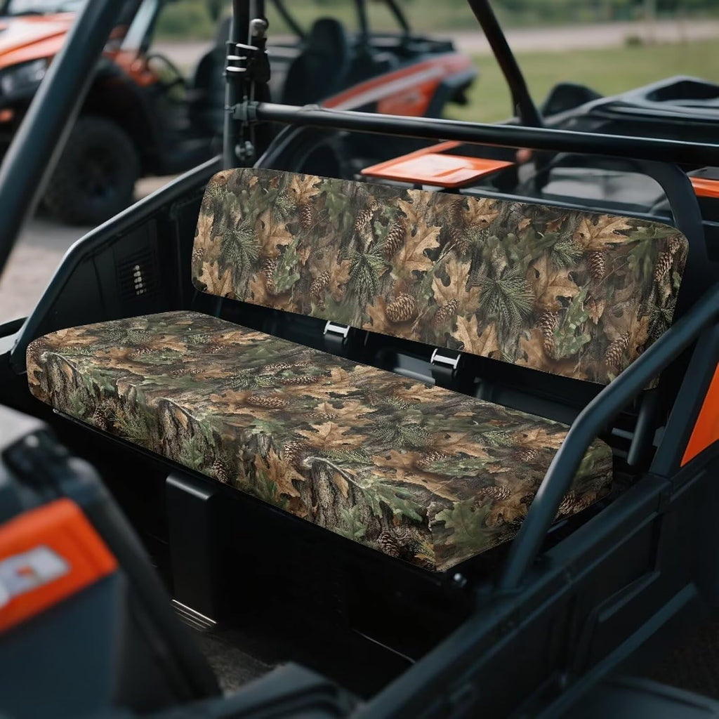 Pine Oak Leaf Camo Print UTV Bench Seat Cover Backrest Cover Seat Covers Compatible with Kawasaki Mule 3000 3010 3020 4000 4010 2001-2023 2025