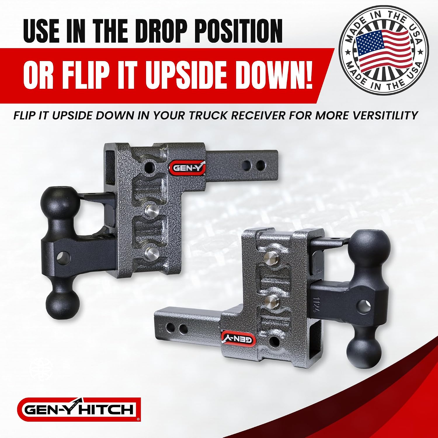 GEN-Y Hitch Tow Hitch for 2" Receiver - 5" Drop/Rise with 3 Adjustable Positions, Includes Dual Ball Mount, Pintle Lock and 2 Locking Pins, 16,000 lbs Towing Capacity, 2,000 lbs Tongue Weight