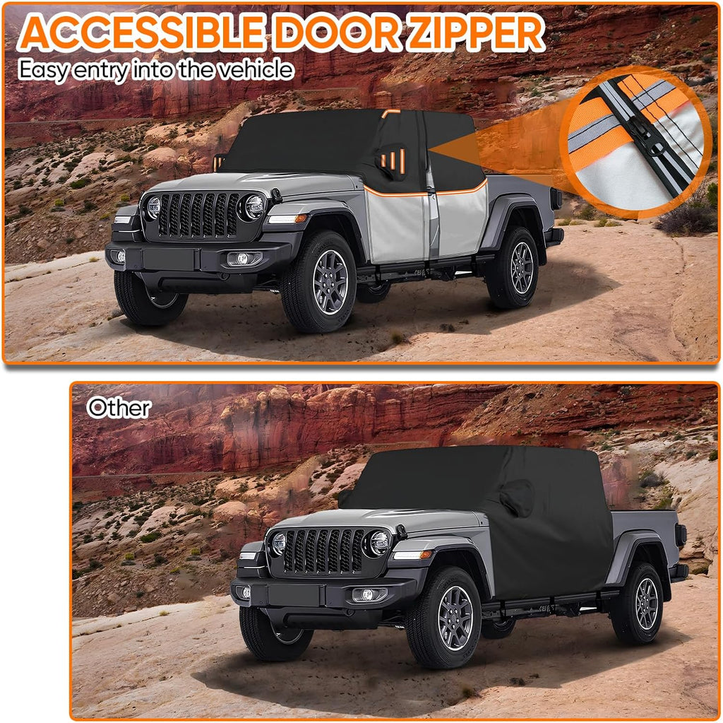 Cab Cover for Jeep Gladiator JT 2019-2026 - All Weather Waterproof Gladiator Half Car Cover,Outdoor Jeep Cab Cover Rain Covers for Sun Snow UV Protection with Door Zipper Windproof Straps
