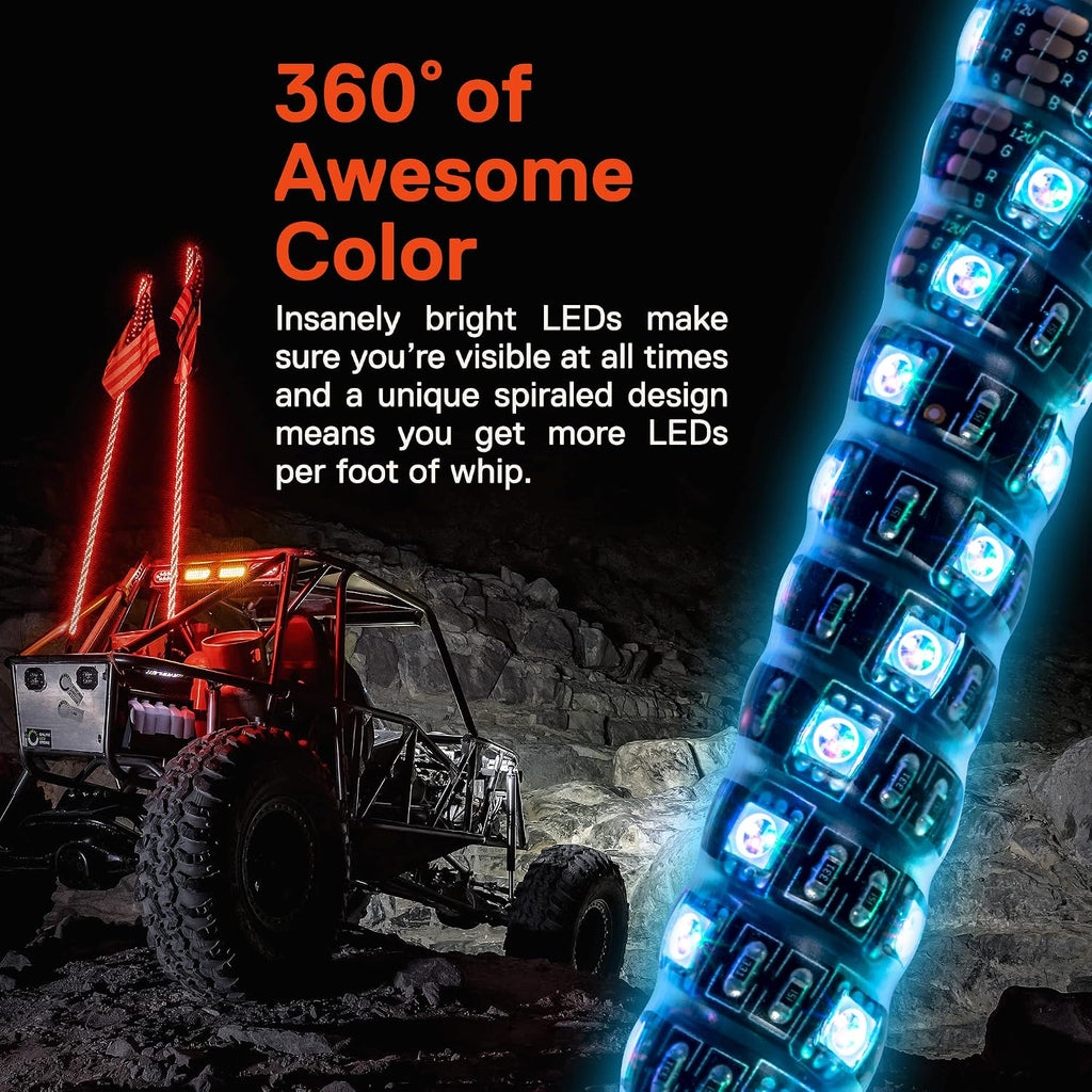 True Mods 4ft Spiral RGB LED Whip Light for UTV ATV [RF Wireless Remote] USA Flag Waterproof LED Lighted Whip CB Antenna Pole Stick for RZR Can-Am Polaris SxS 4x4 Quad Dune Buggy 4 Wheeler Accessories