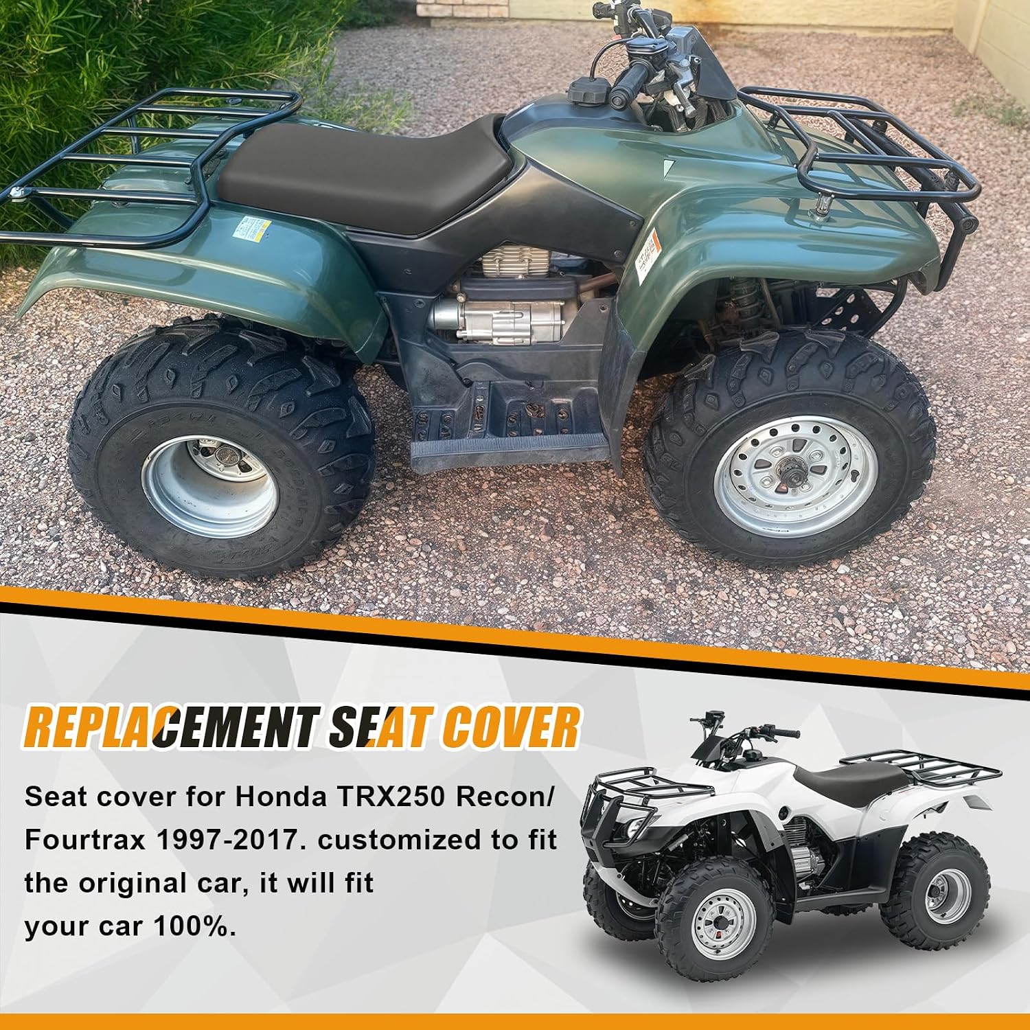 Seat Cover Replacement for 1997-2017 Honda TRX250 Recon Fourtrax, Heavy Duty Leather Seat Cover, Charcoal
