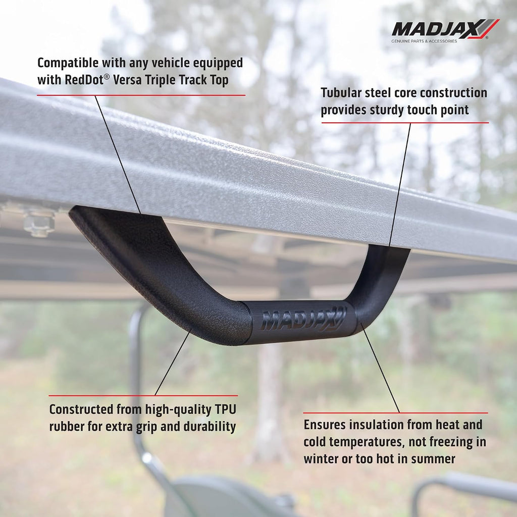 MADJAX Universal Golf Cart Hard Grab Handle | Automotive Style Black Sturdy Rubber Finish | Compatible with Club Car, EZGO, Yamaha, XSeries with RedDot Versa Triple Track Tops