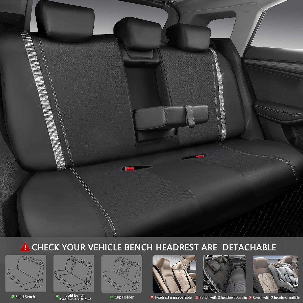 car pass bling diamond car seat covers full, side view