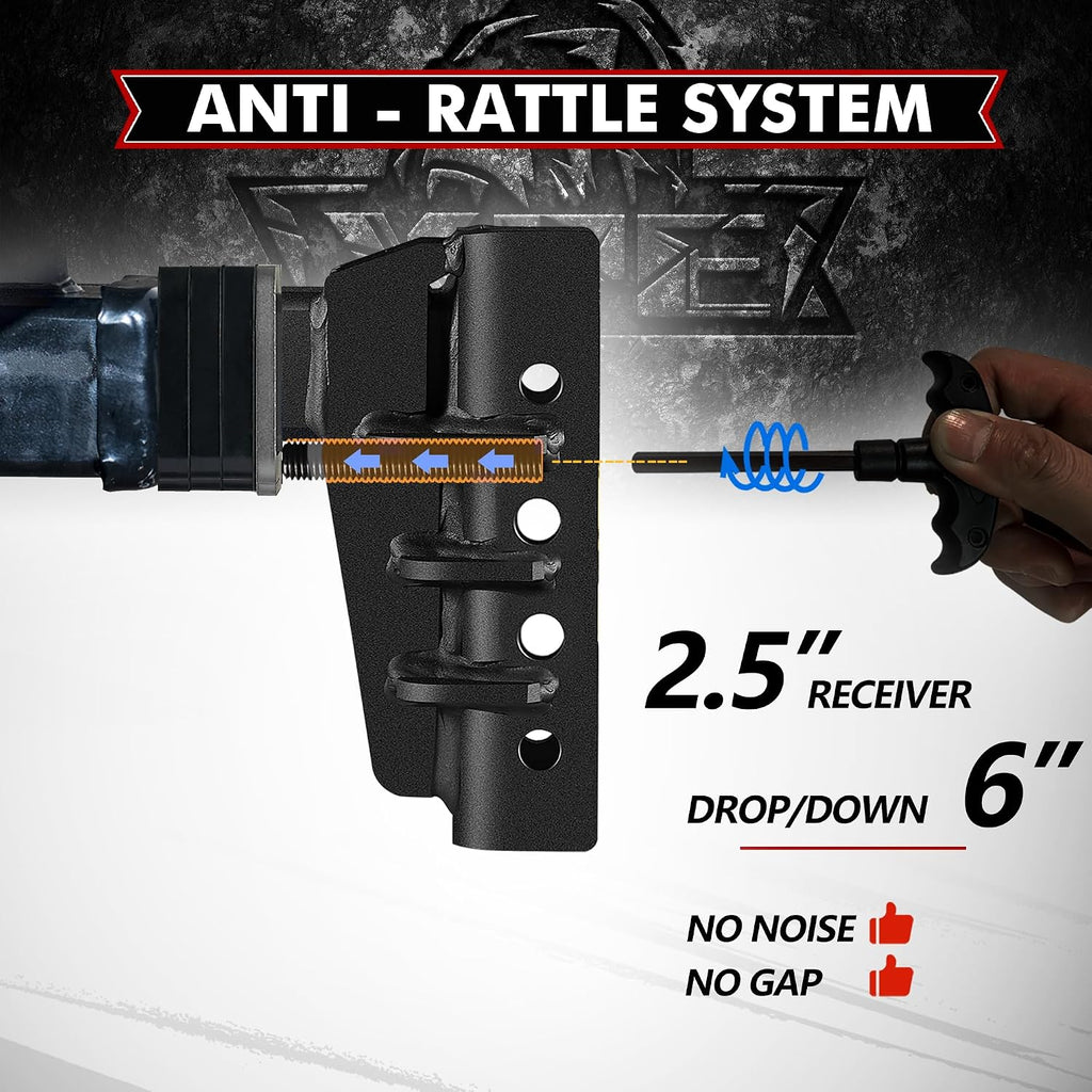 XPE Adjustable Trailer Hitch Fits 2.5-Inch Receiver,6-Inch Drop/Rise,2"&2-5/16" Ball Hitches with 28,000 LBS GTW for Heavy Duty Truck,Solid Ball Mount,BLK,652506-1