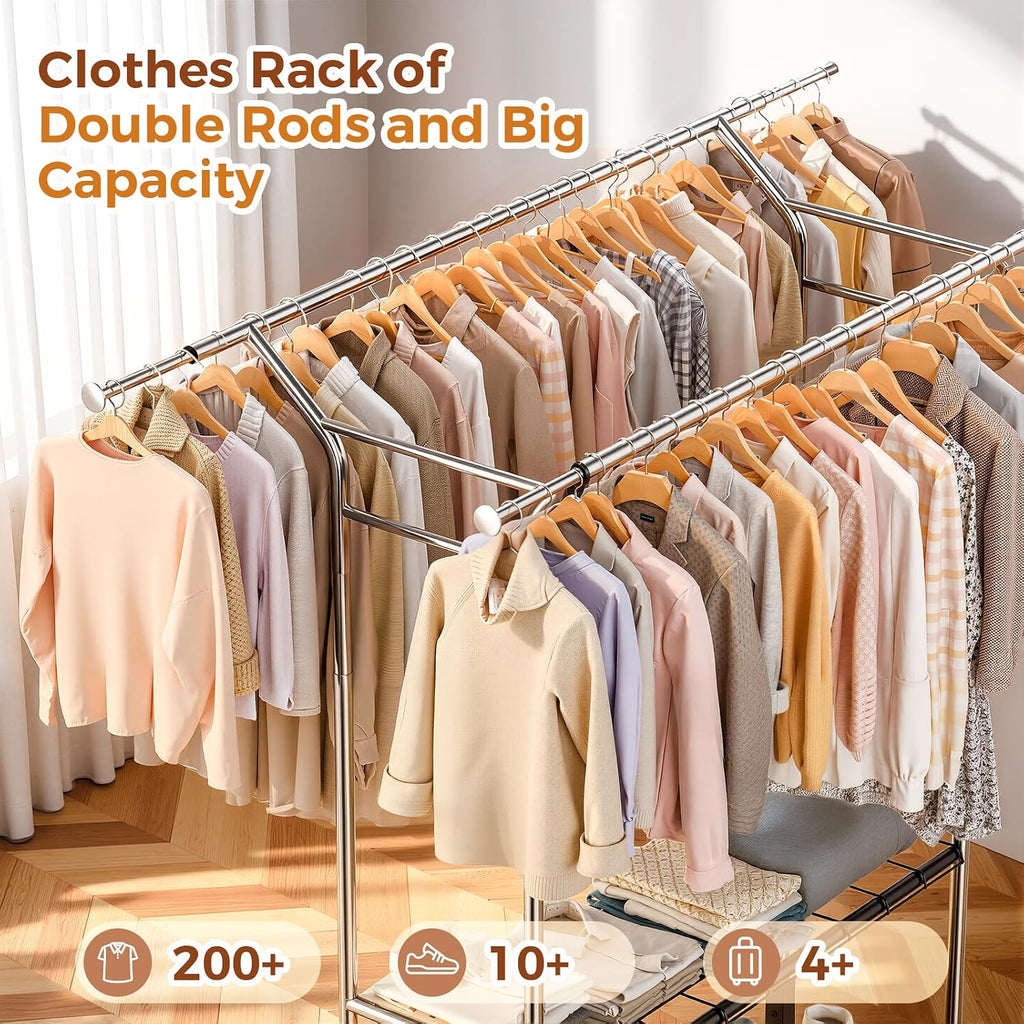 luxspire double rod clothing racks for hanging clothes, close-up detail