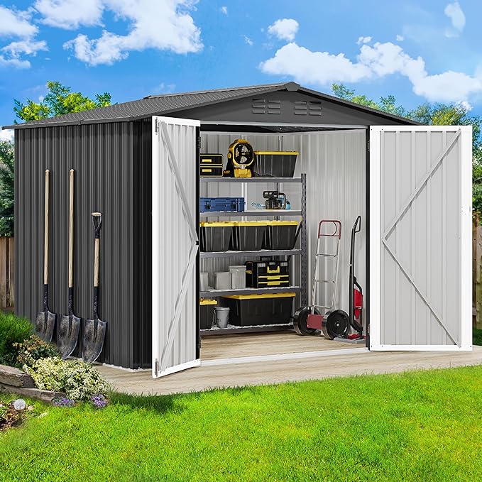 DWVO 8'x6' Large Metal Outdoor Storage Shed, Heavy Duty Tool Storage Sheds - Image 2