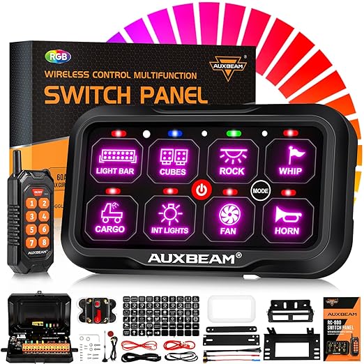 Auxbeam 8 Gang Switch Panel RC-800 RGB Wireless Remote Control Range Up to