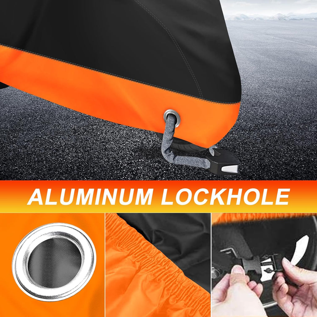 XYZCTEM Motorcycle Cover,All Season Black&Orange Waterproof Outdoor Sun Motorcycle Cover,Fits up to 108" Motors