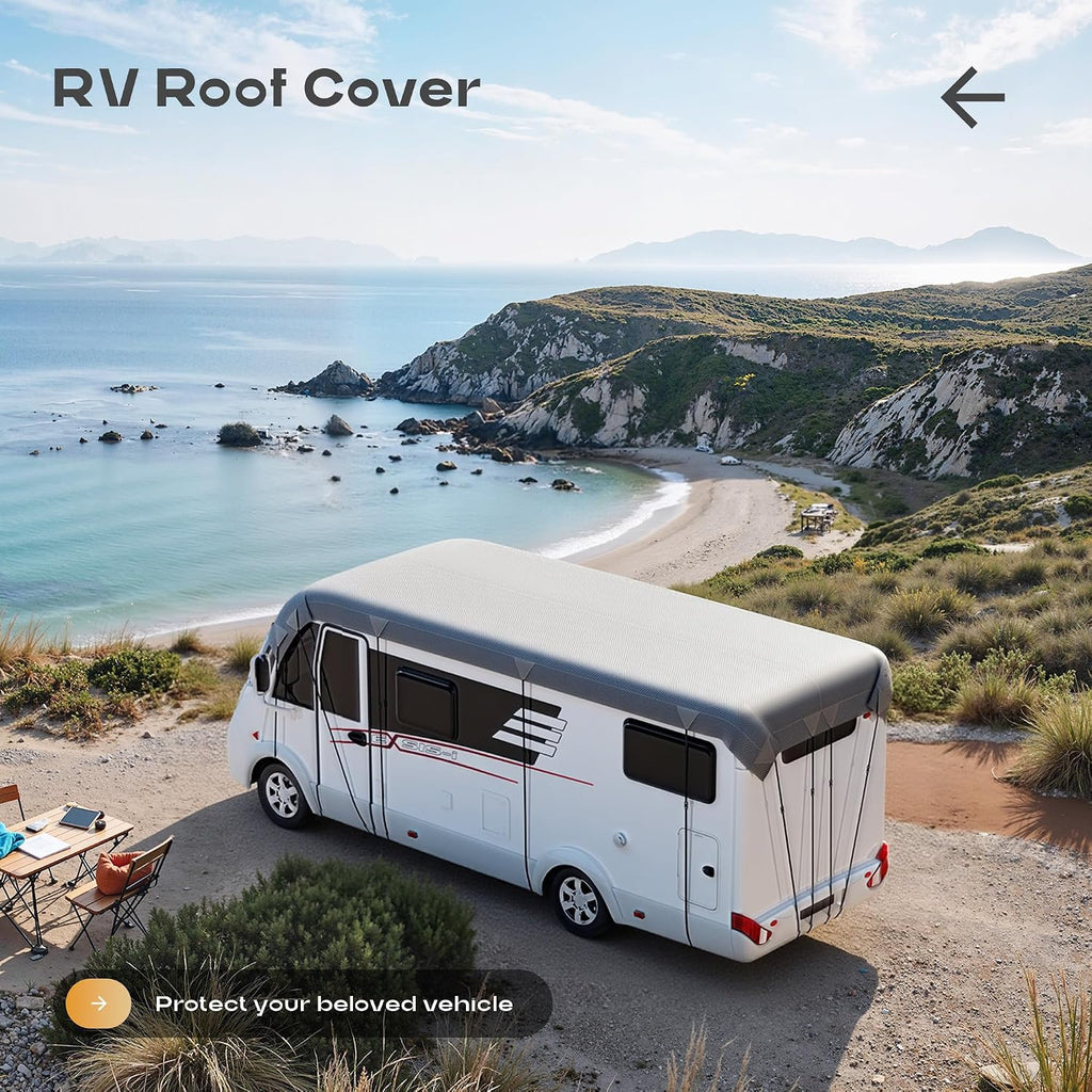 RV Roof Cover Heavy Duty Waterproof UV Resistant for Travel Trailer & Motorhome, Windproof Camper Roof Cover with Reinforced Straps, Fits 24 x 10 ft, Grey