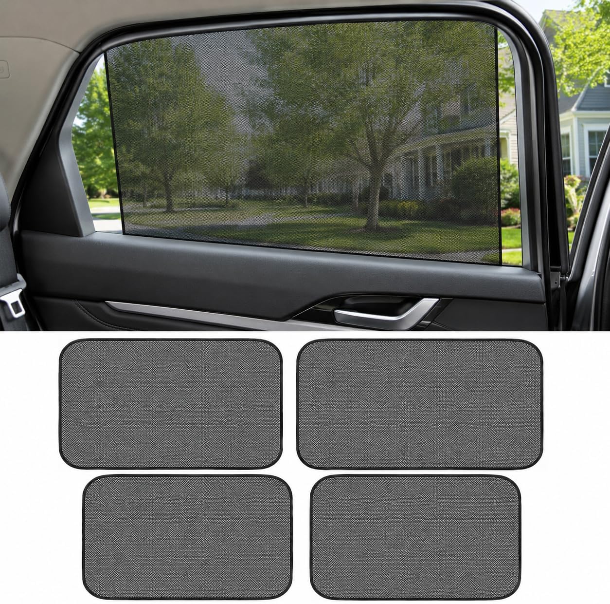 Car Side Window Sunshade,4 PCS Static Cling UV Protection Sun Shades for Privacy, Reusable Washable Window Sun Shade for Kids and Passengers, Universal Fit for Cars SUV Interior