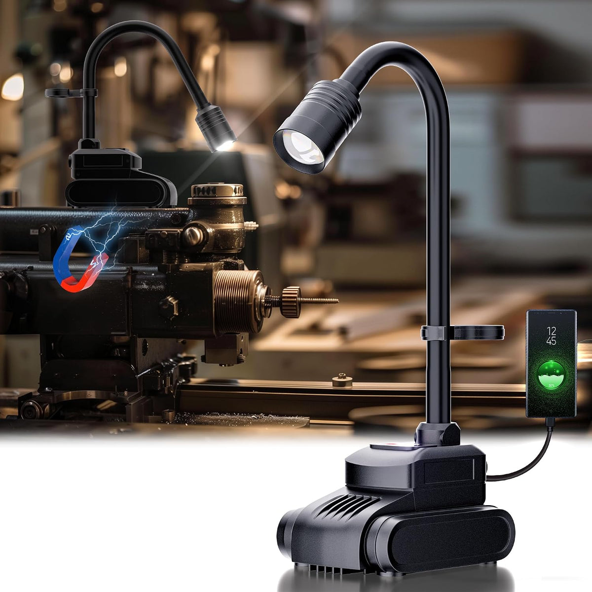 LED Work Light, 5000mAh Magnetic Gooseneck Light Rechargeable, 2000 Lumen