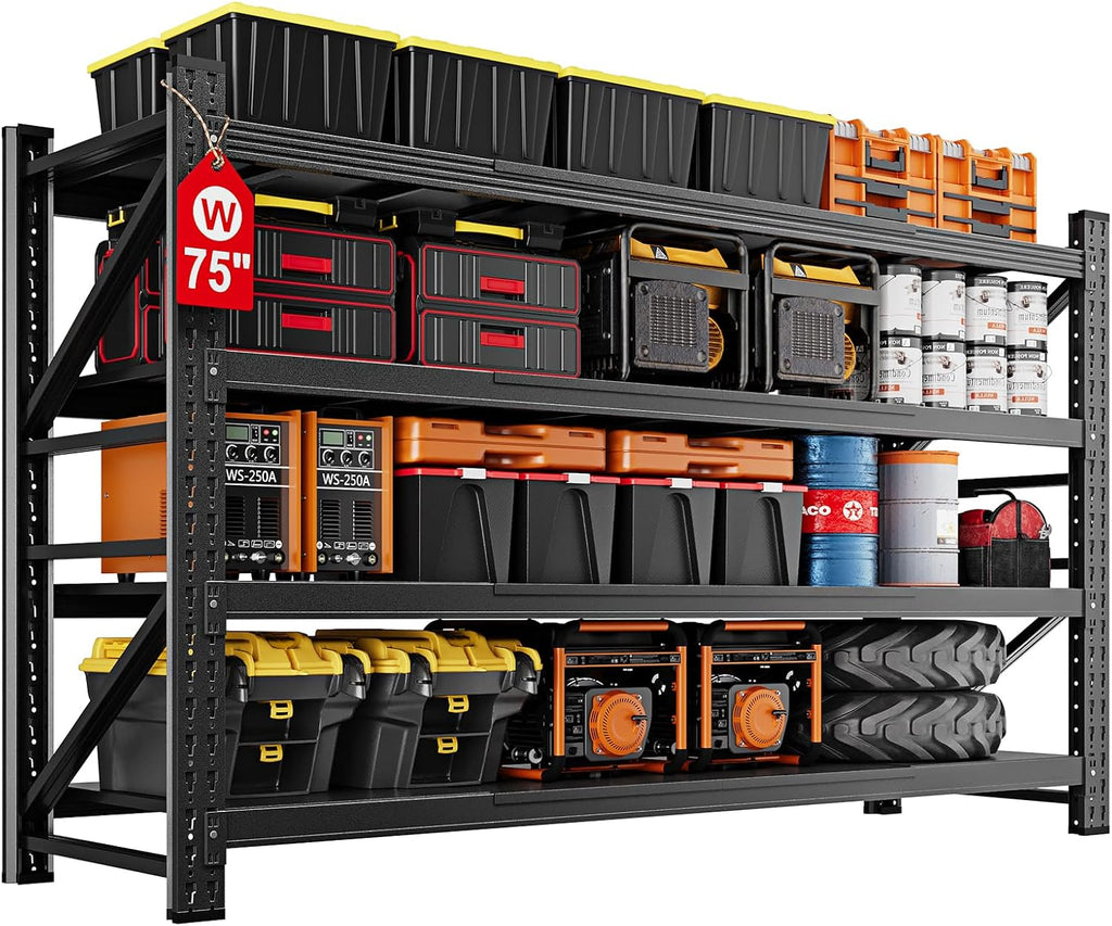 miiiko 75" w metal garage storage shelving unit,9000lbs shown in use