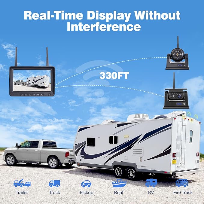 1080P 7" Magnetic Wireless RV Backup Camera System, 2 Rear Cameras + 2 Side - Image 6