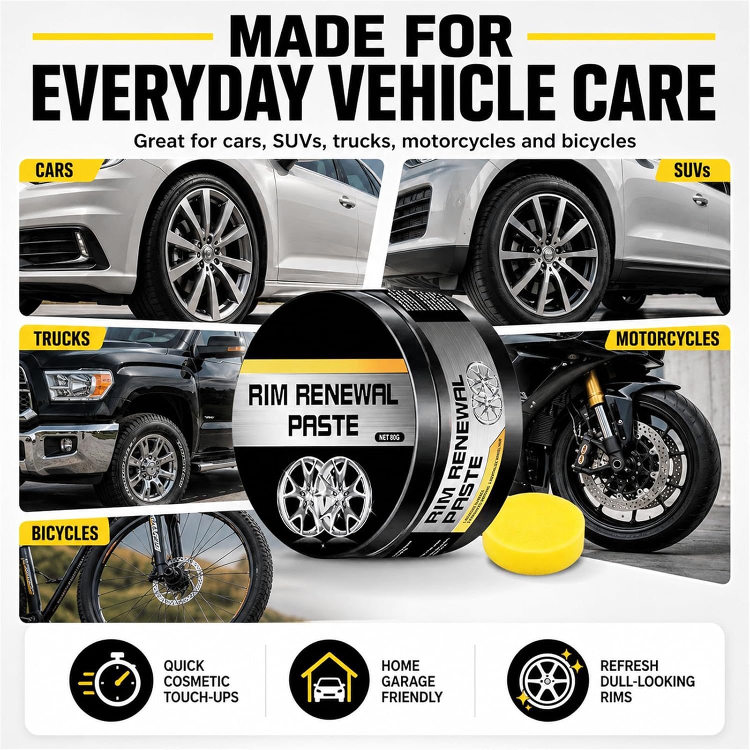 Rim Renewal Paste Wheel Care & Restoration Paste, Multi-Purpose Wheel Restoration Polish Buffs Away Scratches, Fills Scuffs, Restores Brilliant Shine, Safe for All Alloys 2026 New (1pcs)